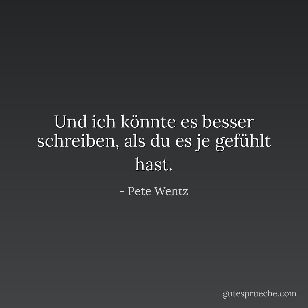Und ich könnte es besser schreiben, als du es je gefühlt hast. - Pete Wentz<