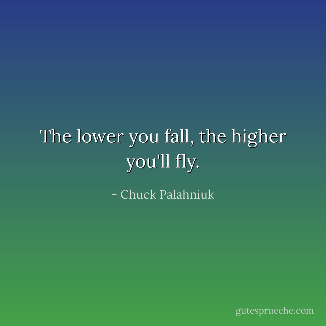 The lower you fall, the higher you'll fly. - Chuck Palahniuk