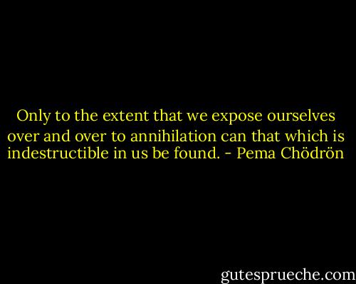Only to the extent that we expose ourselves over and over to annihilation can that which is indestructible in us be found. - Pema Chödrön