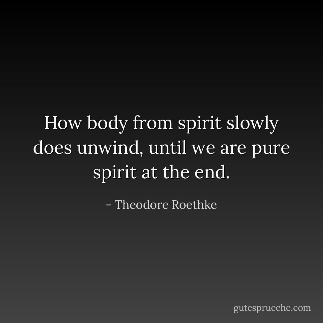 How body from spirit slowly does unwind, until we are pure spirit at the end. - Theodore Roethke