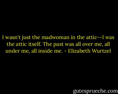 I wasn't just the madwoman in the attic--I was the attic itself. The past was all over me, all under me, all inside me. - Elizabeth Wurtzel