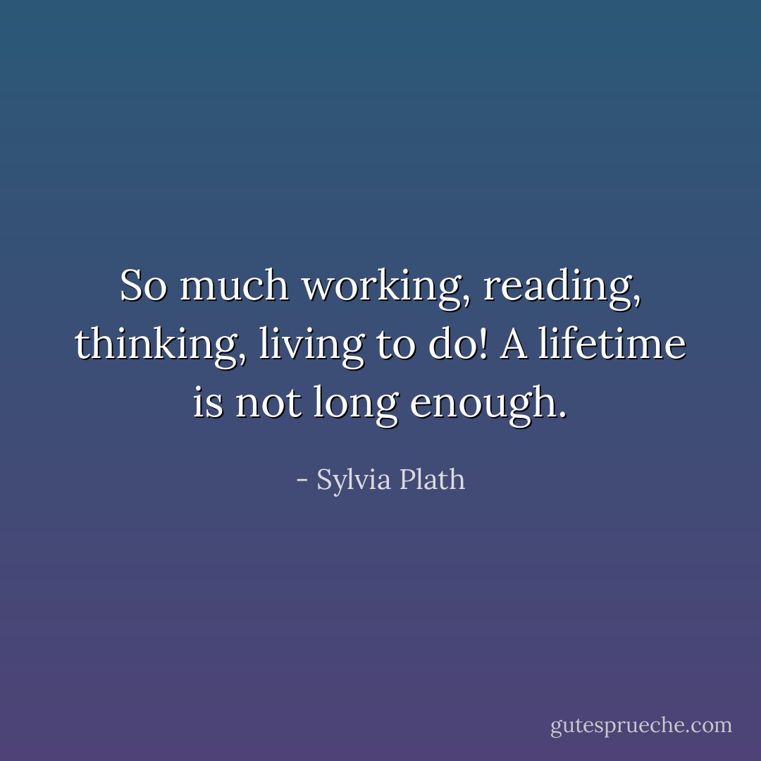 So much working, reading, thinking, living to do! A lifetime is not long enough. - Sylvia Plath