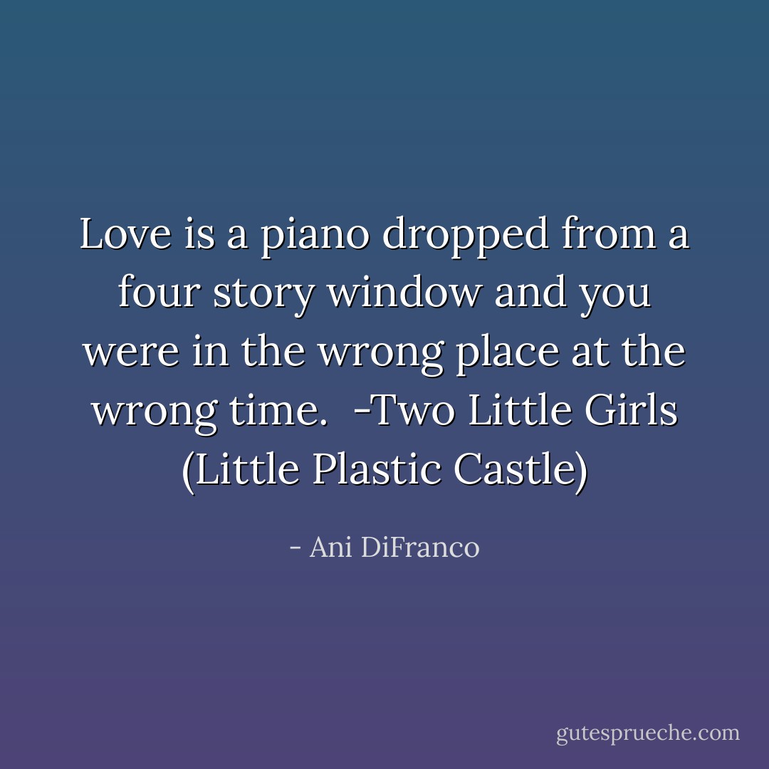 Love is a piano dropped from a four story window and you were in the wrong place at the wrong time. <br />-Two Little Girls (Little Plastic Castle) - Ani DiFranco