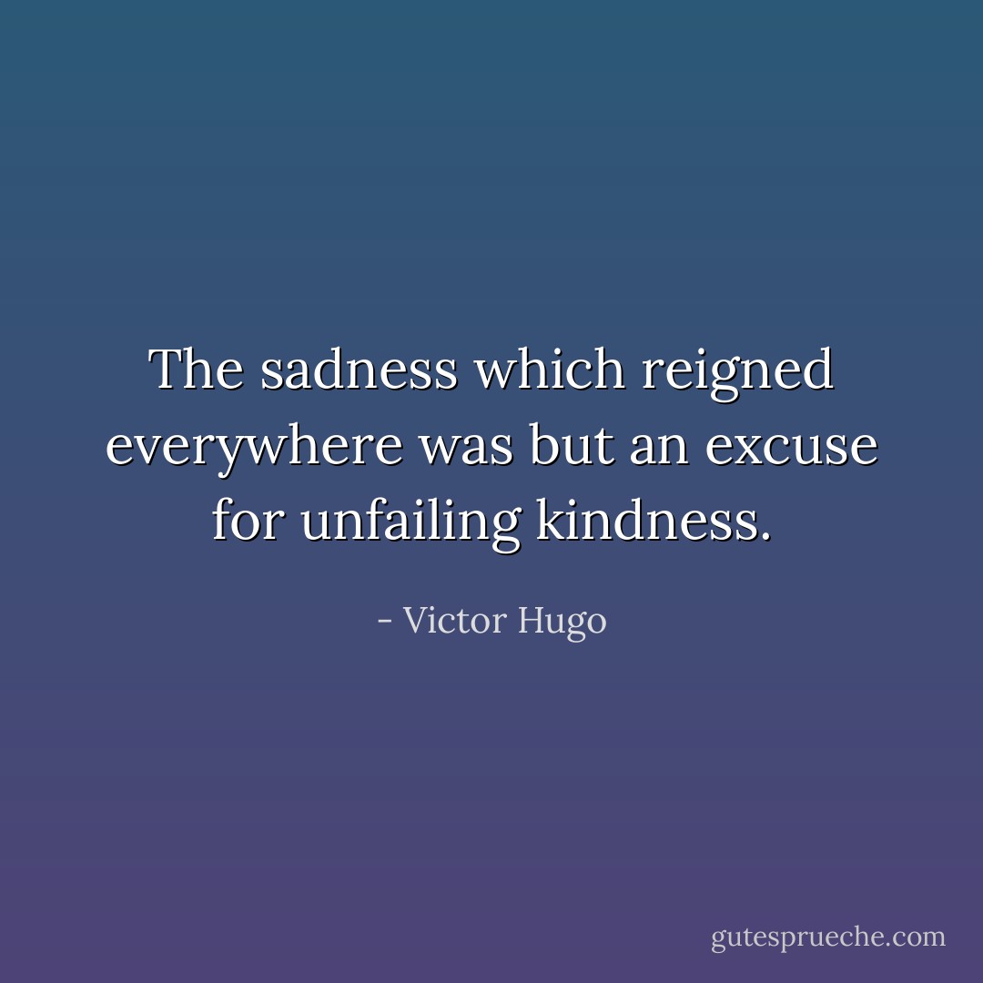 The sadness which reigned everywhere was but an excuse for unfailing kindness. - Victor Hugo