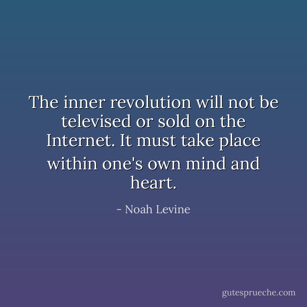 The inner revolution will not be televised or sold on the Internet. It must take place within one's own mind and heart. - Noah Levine