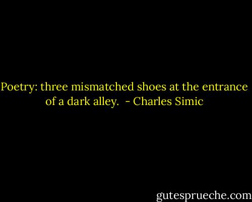 Poetry: three mismatched shoes at the entrance of a dark alley.<br /> - Charles Simic