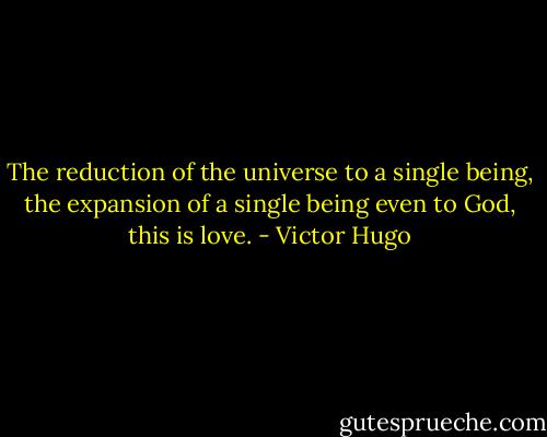 The reduction of the universe to a single being, the expansion of a single being even to God, this is love. - Victor Hugo