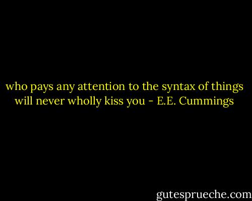 who pays any attention<br />to the syntax of things<br />will never wholly kiss you - E.E. Cummings