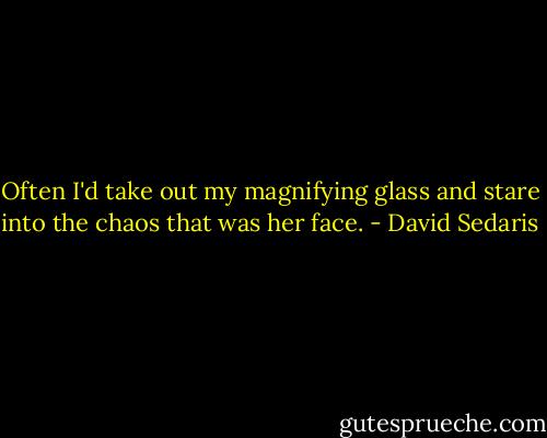 Often I'd take out my magnifying glass and stare into the chaos that was her face. - David Sedaris