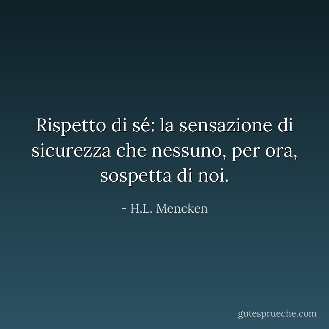Rispetto di sé: la sensazione di sicurezza che nessuno, per ora, sospetta di noi. - H.L. Mencken