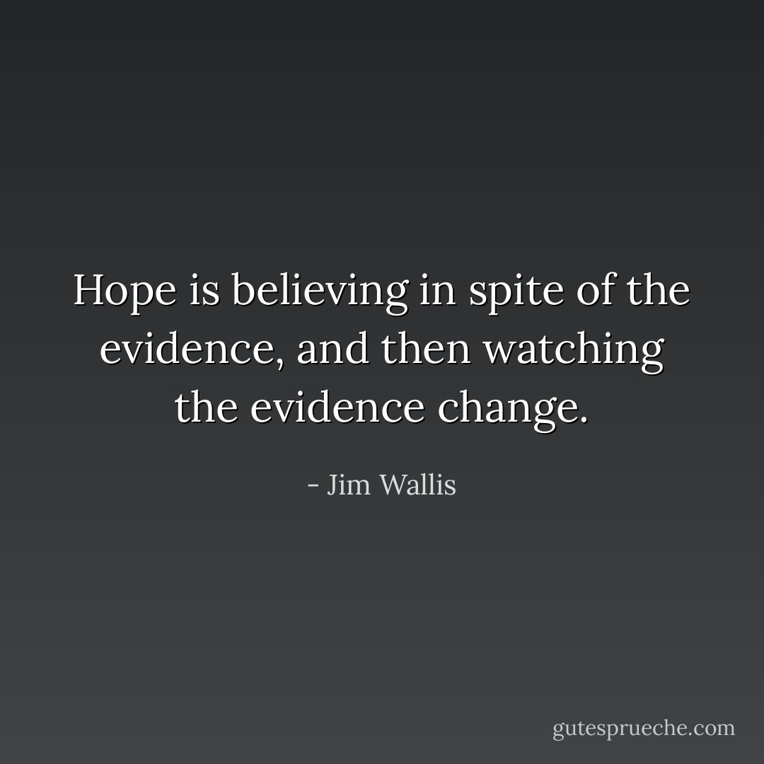 Hope is believing in spite of the evidence, and then watching the evidence change. - Jim Wallis
