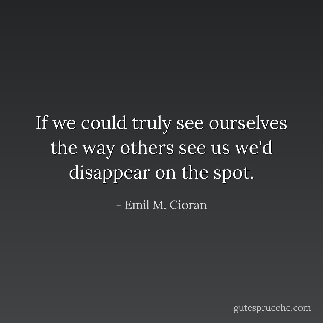 If we could truly see ourselves the way others see us we'd disappear on the spot. - Emil M. Cioran