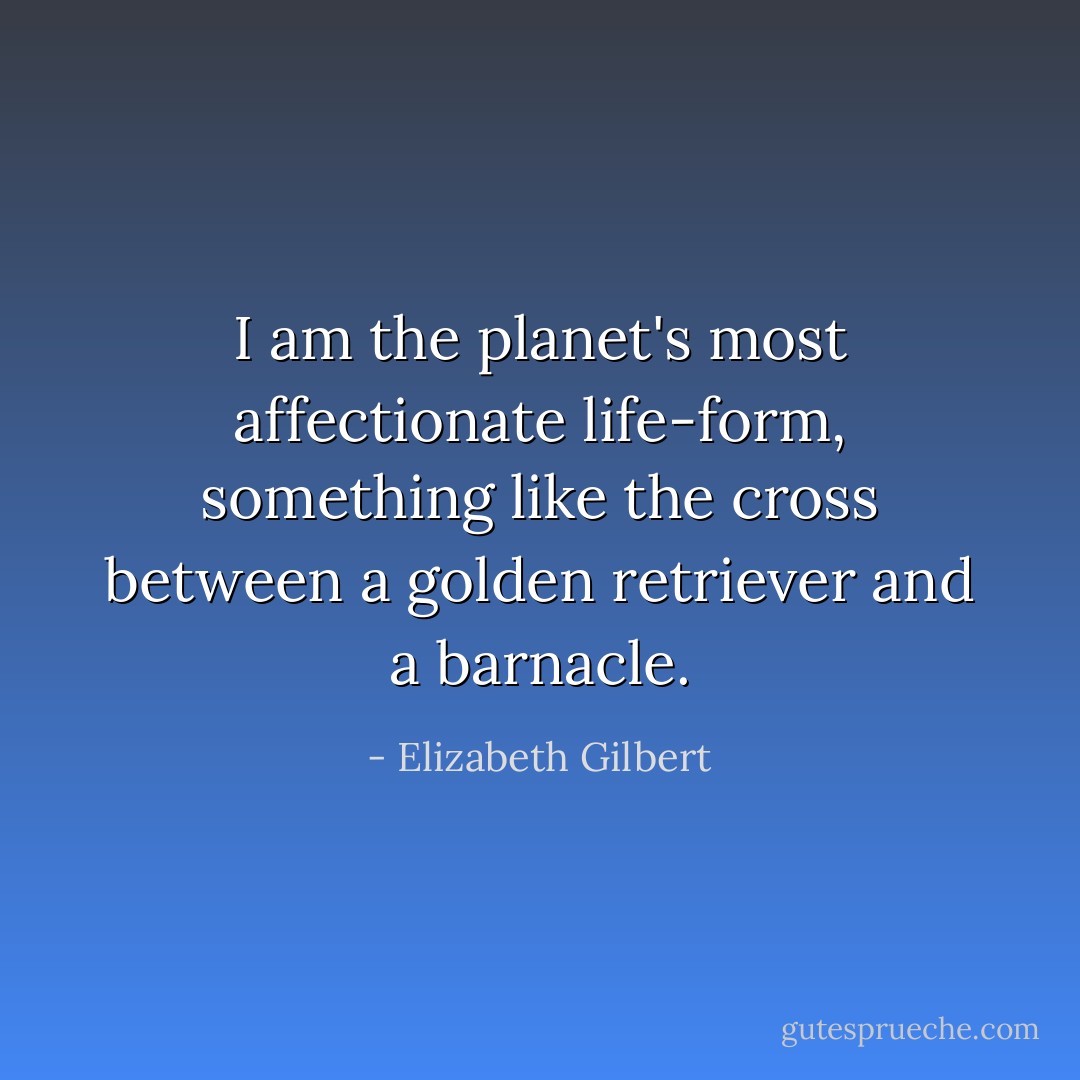 I am the planet's most affectionate life-form, something like the cross between a golden retriever and a barnacle. - Elizabeth Gilbert