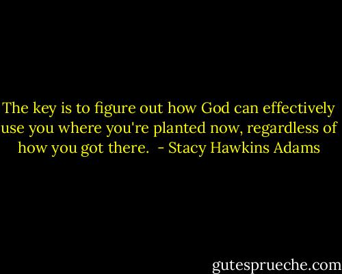 The key is to figure out how God can effectively use you where you're planted now, regardless of how you got there.  - Stacy Hawkins Adams