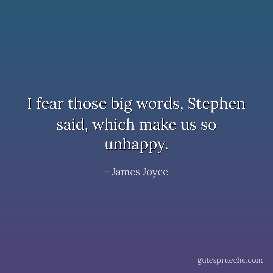 I fear those big words, Stephen said, which make us so unhappy. - James Joyce