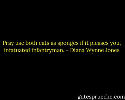 Pray use both cats as sponges if it pleases you, infatuated infantryman. - Diana Wynne Jones