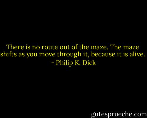 There is no route out of the maze. The maze shifts as you move through it, because it is alive.  - Philip K. Dick