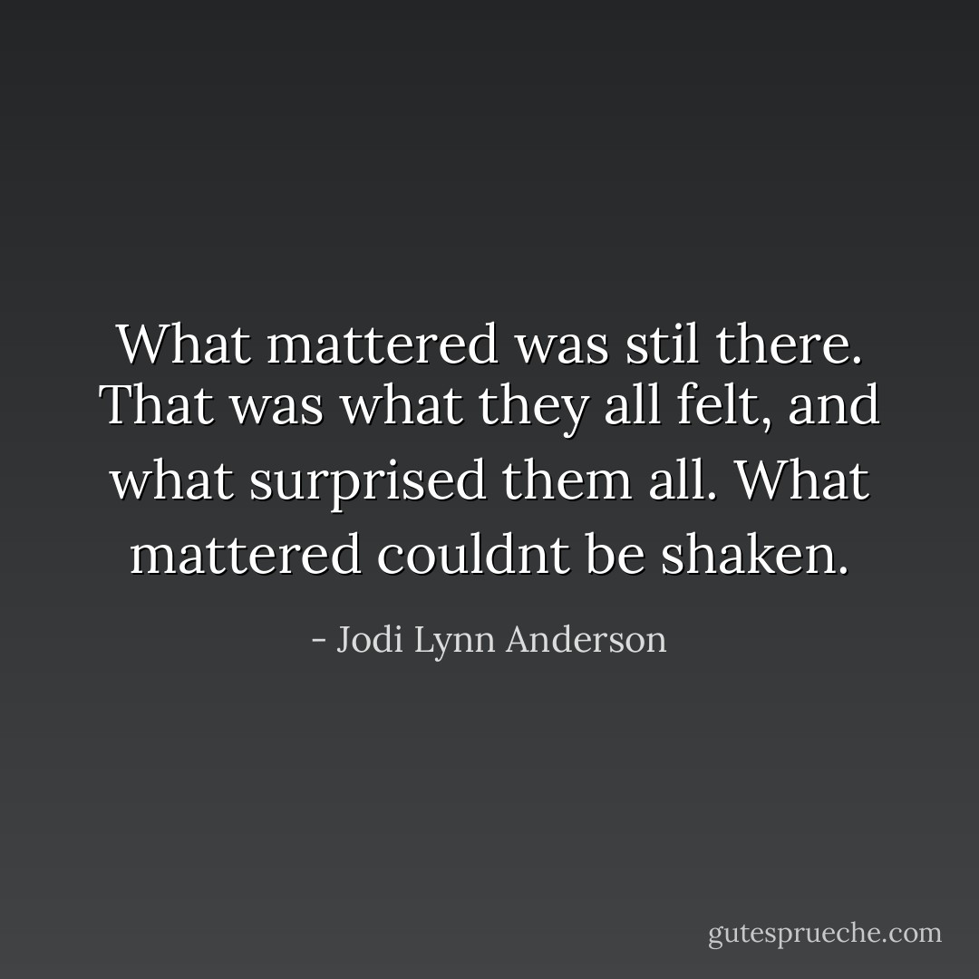 What mattered was stil there. That was what they all felt, and what surprised them all. What mattered couldnt be shaken. - Jodi Lynn Anderson