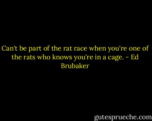 Can't be part of the rat race when you're one of the rats who knows you're in a cage. - Ed Brubaker