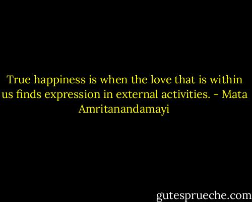 True happiness is when the love that is within us finds expression in external activities. - Mata Amritanandamayi