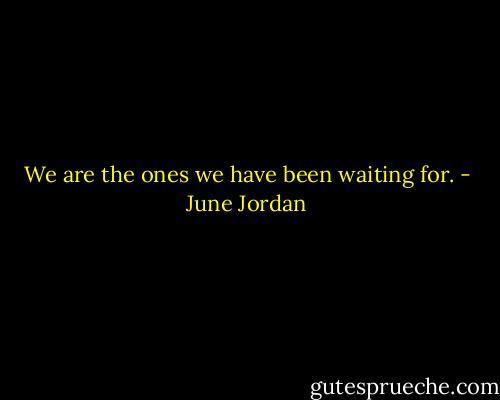 We are the ones we have been waiting for. - June Jordan