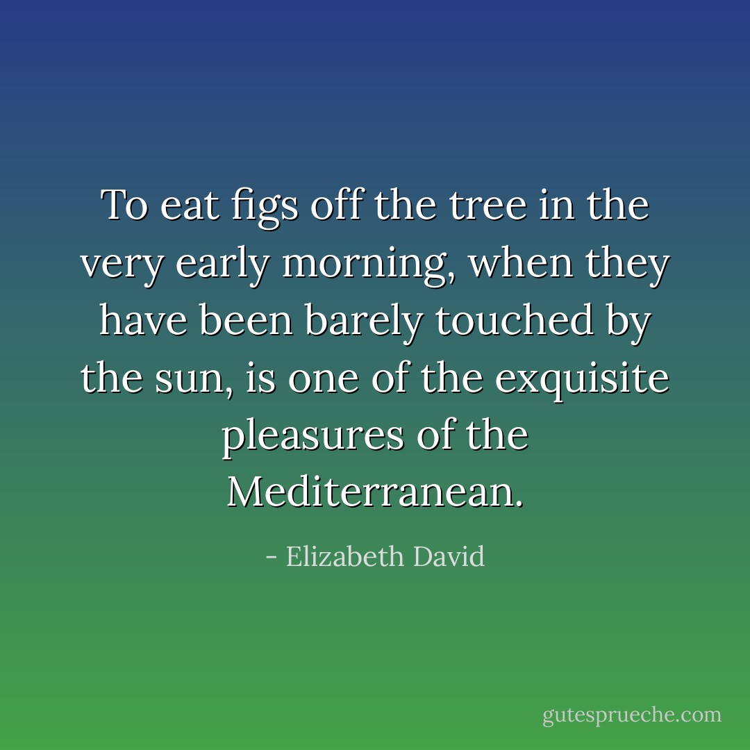 To eat figs off the tree in the very early morning, when they have been barely touched by the sun, is one of the exquisite pleasures of the Mediterranean. - Elizabeth David
