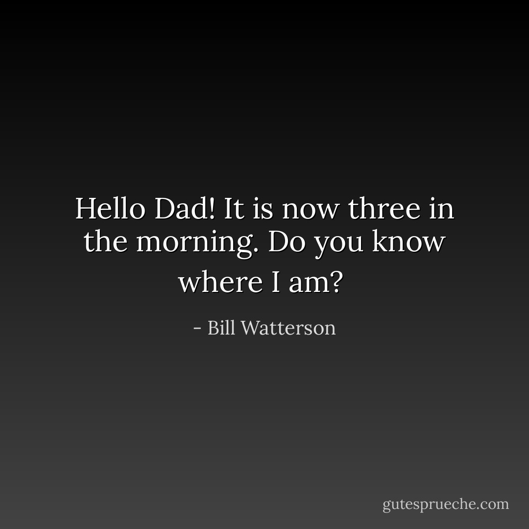 Hello Dad! It is now three in the morning. Do you know where I am?  - Bill Watterson