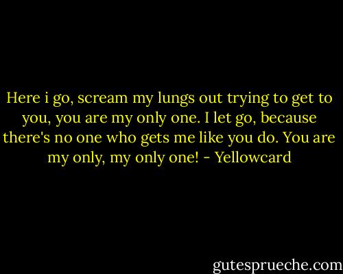 Here i go, scream my lungs out trying to get to you, you are my only one. I let go, because there's no one who gets me like you do. You are my only, my only one! - Yellowcard