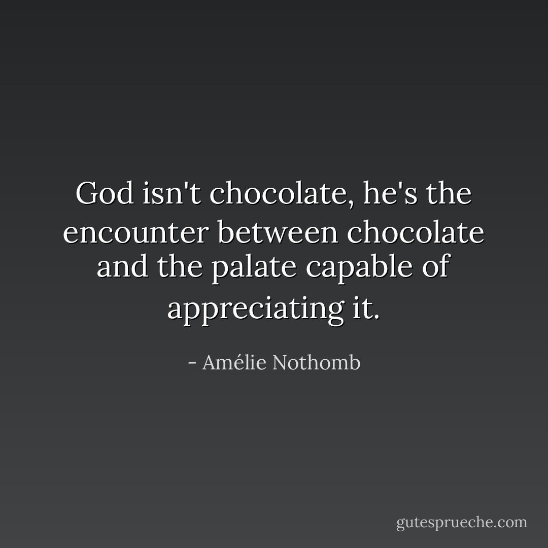 God isn't chocolate, he's the encounter between chocolate and the palate capable of appreciating it. - Amélie Nothomb