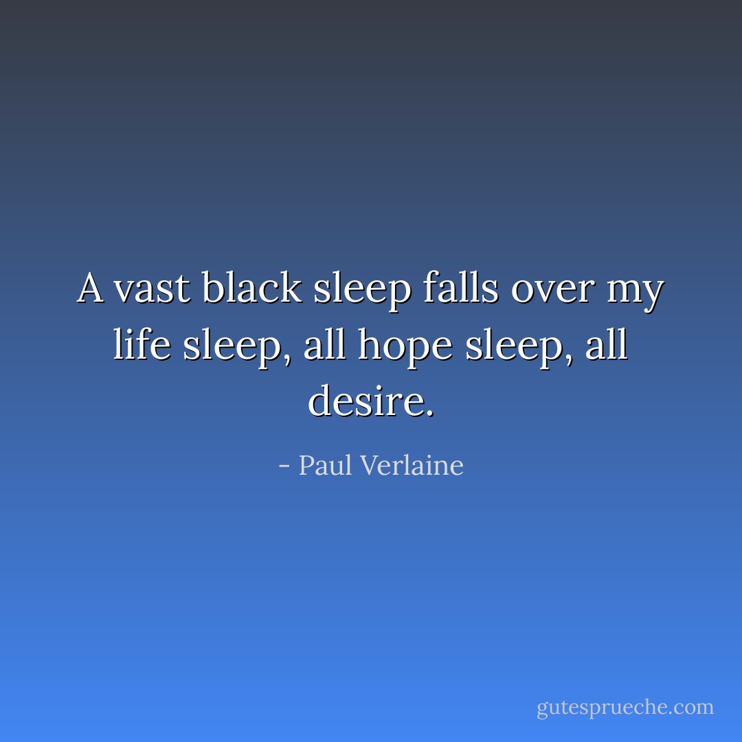 A vast black sleep<br />falls over my life<br />sleep, all hope<br />sleep, all desire. - Paul Verlaine