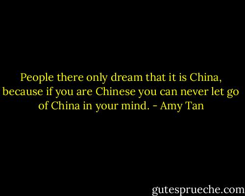 People there only dream that it is China, because if you are Chinese you can never let go of China in your mind. - Amy Tan
