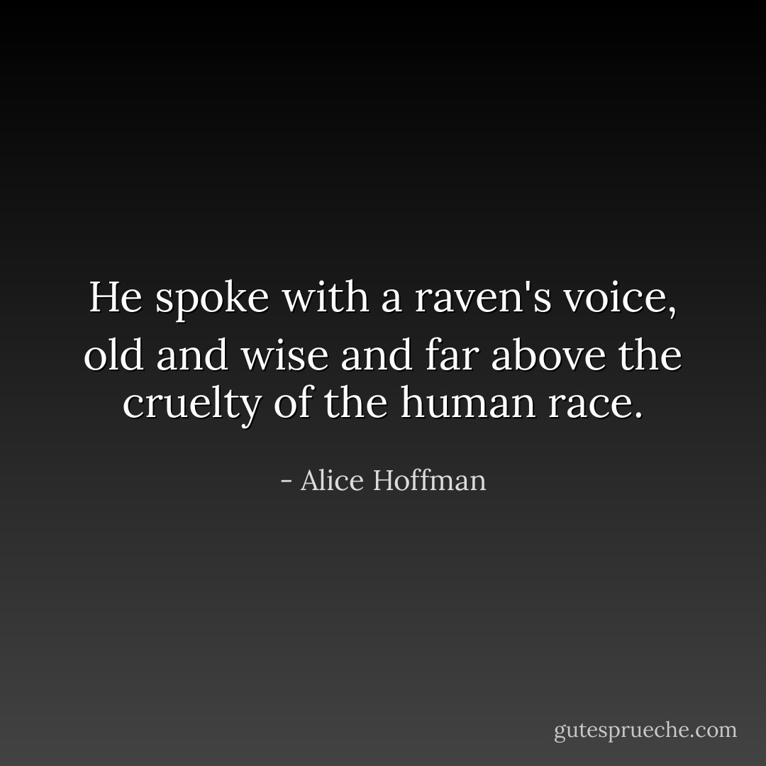 He spoke with a raven's voice, old and wise and far above the cruelty of the human race. - Alice Hoffman