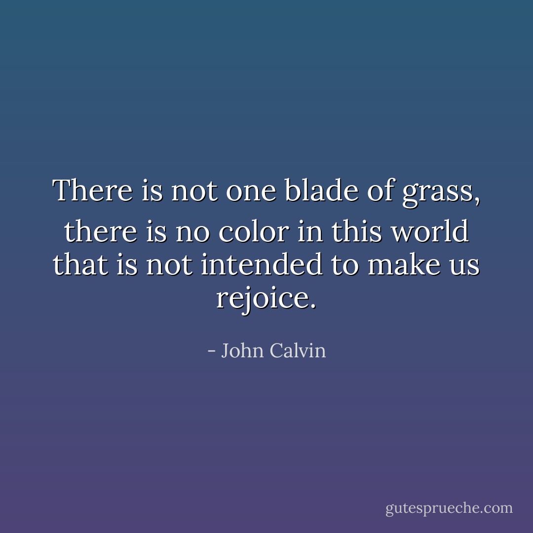 There is not one blade of grass, there is no color in this world that is not intended to make us rejoice. - John Calvin