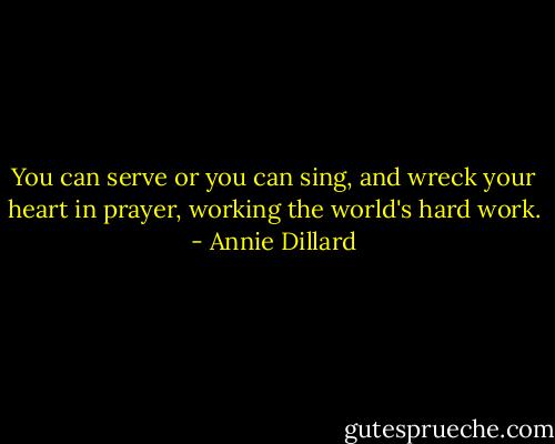 You can serve or you can sing, and wreck your heart in prayer, working the world's hard work. - Annie Dillard