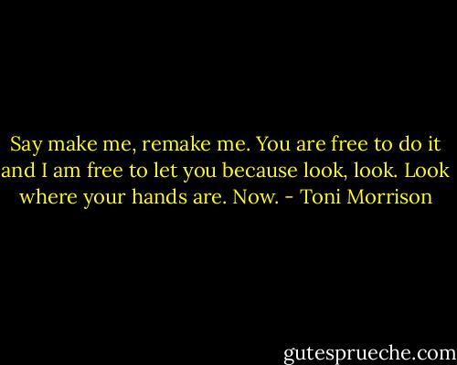 Say make me, remake me. You are free to do it and I am free to let you because look, look. Look where your hands are. Now. - Toni Morrison