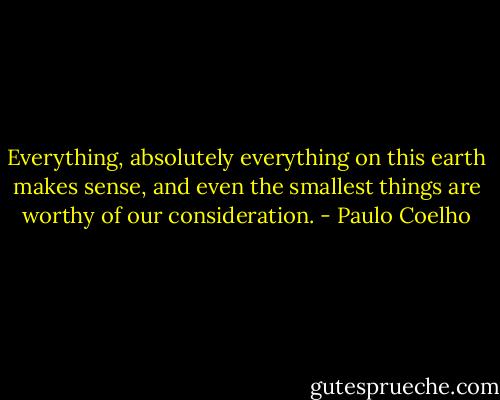 Everything, absolutely everything on this earth makes sense, and even the smallest things are worthy of our consideration. - Paulo Coelho