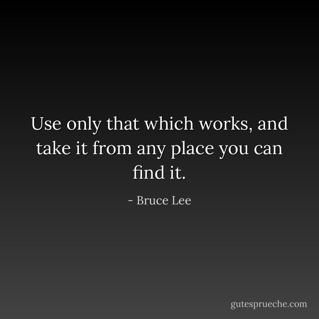 Use only that which works, and take it from any place you can find it. - Bruce Lee