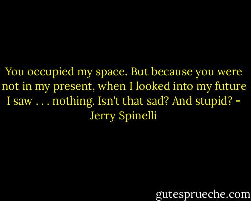 You occupied my space. But because you were not in my present, when I looked into my future I saw . . . nothing. Isn't that sad? And stupid? - Jerry Spinelli