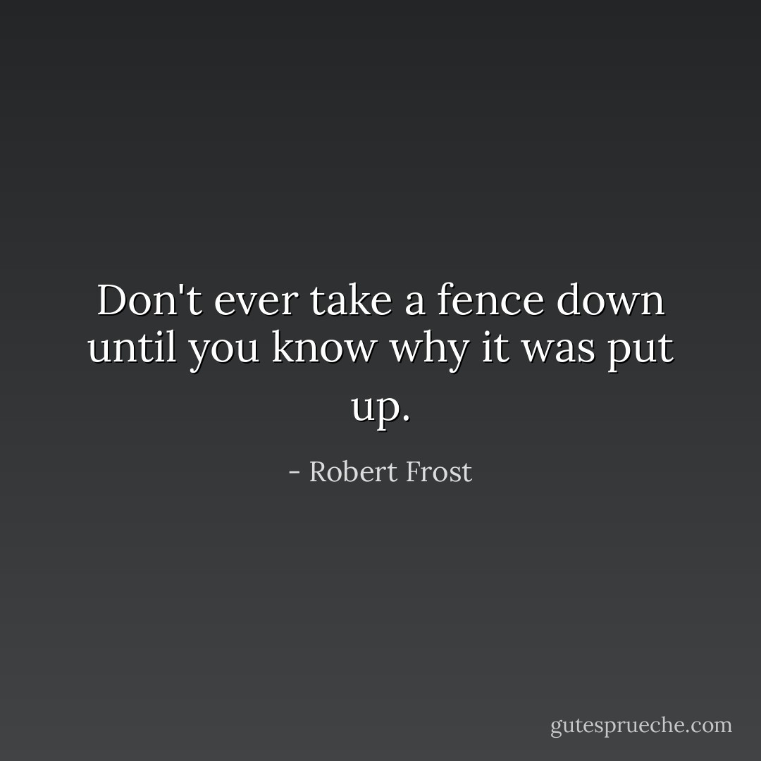 Don't ever take a fence down until you know why it was put up. - Robert Frost