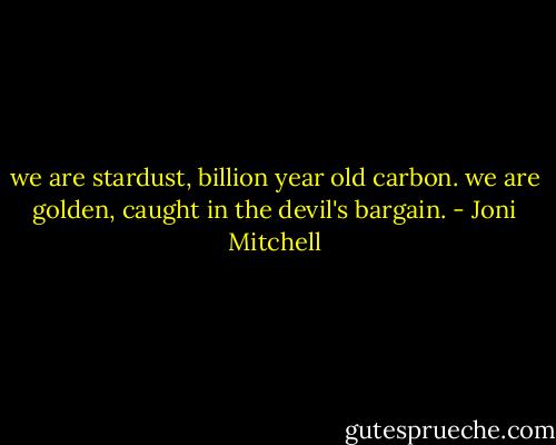 we are stardust, billion year old carbon. we are golden, caught in the devil's bargain. - Joni Mitchell