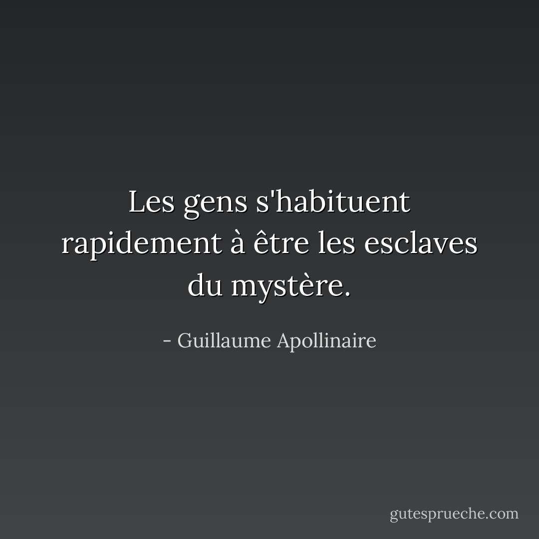 Les gens s'habituent rapidement à être les esclaves du mystère. - Guillaume Apollinaire