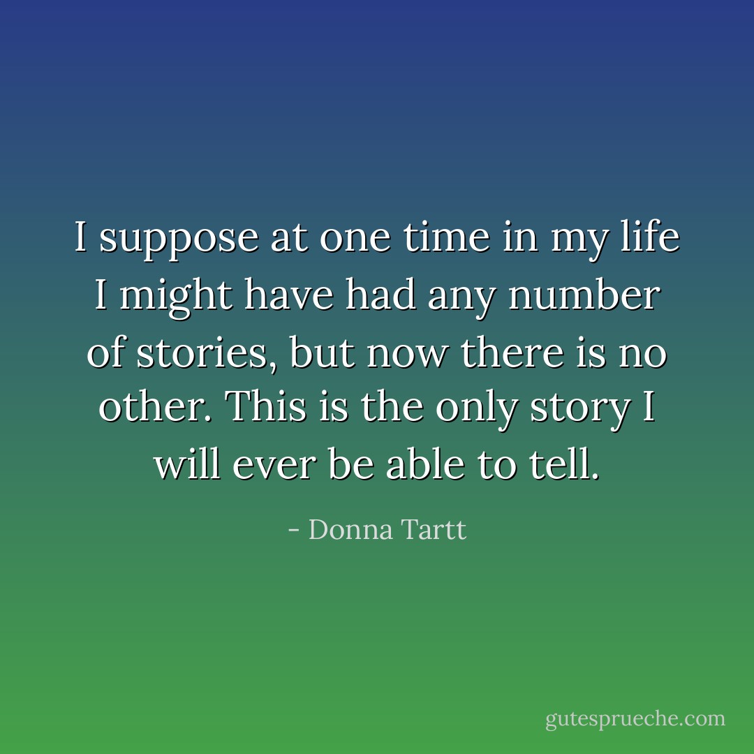 I suppose at one time in my life I might have had any number of stories, but now there is no other. This is the only story I will ever be able to tell. - Donna Tartt