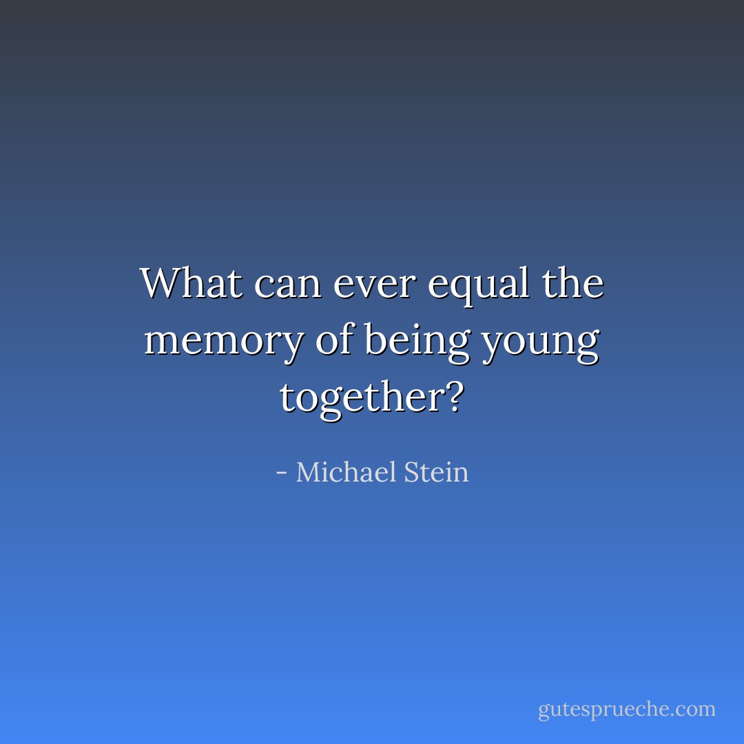 What can ever equal the memory of being young together? - Michael Stein