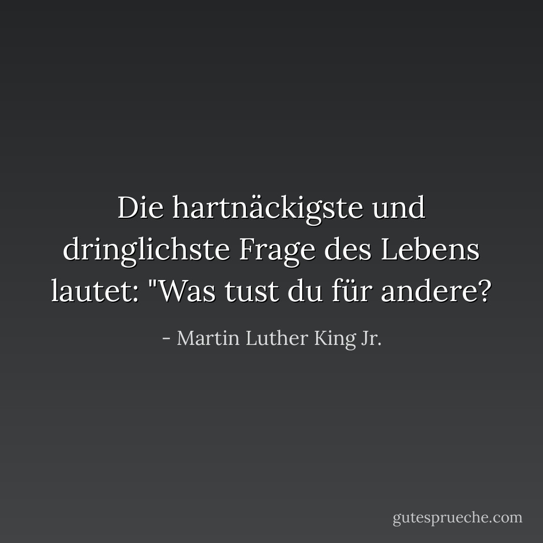 Die hartnäckigste und dringlichste Frage des Lebens lautet: "Was tust du für andere? - Martin Luther King Jr.<