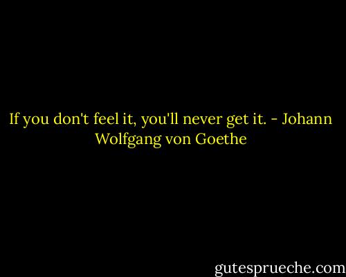 If you don't feel it, you'll never get it. - Johann Wolfgang von Goethe