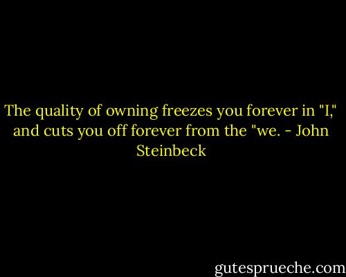 The quality of owning freezes you forever in "I," and cuts you off forever from the "we. - John Steinbeck