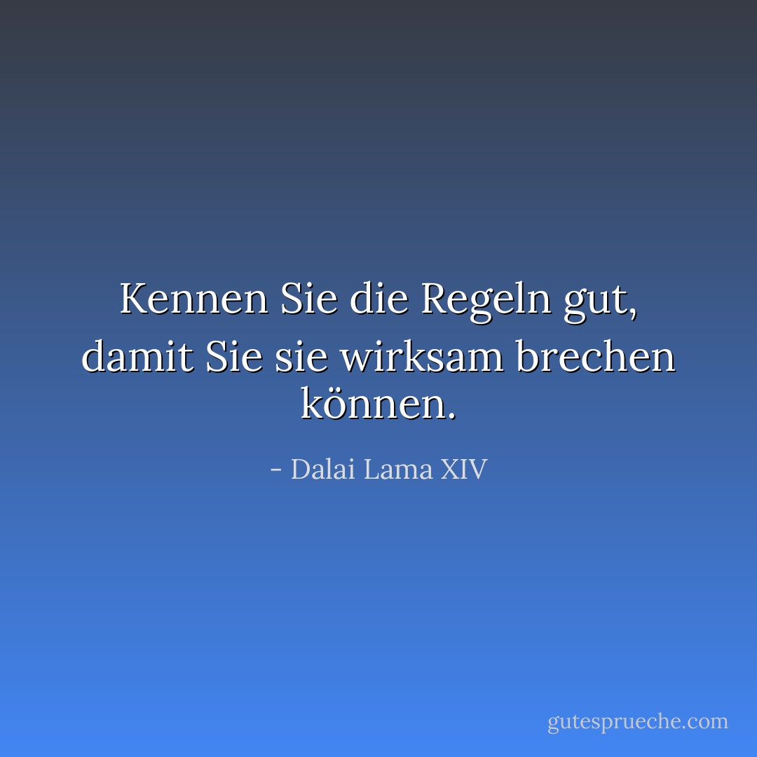 Kennen Sie die Regeln gut, damit Sie sie wirksam brechen können. - Dalai Lama XIV<