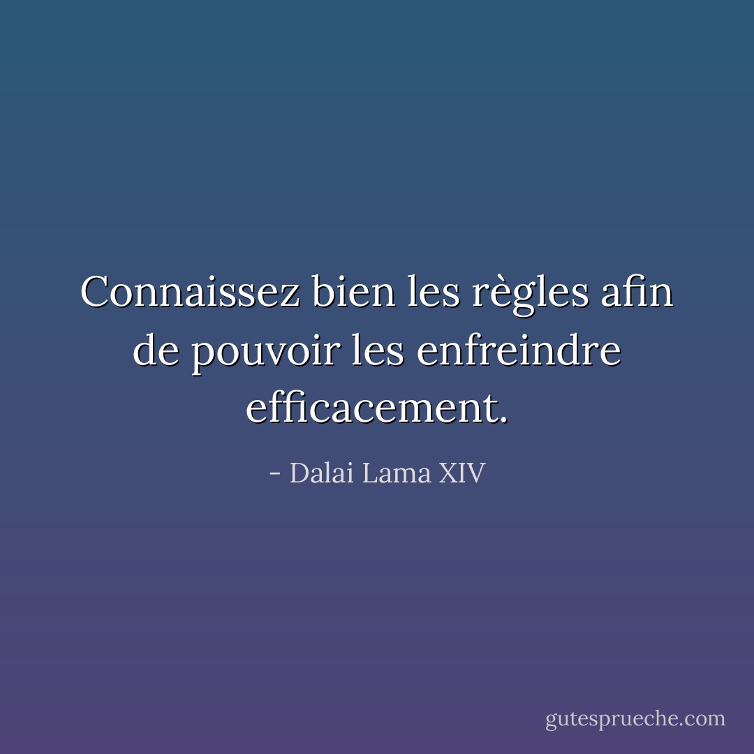 Connaissez bien les règles afin de pouvoir les enfreindre efficacement. - Dalai Lama XIV