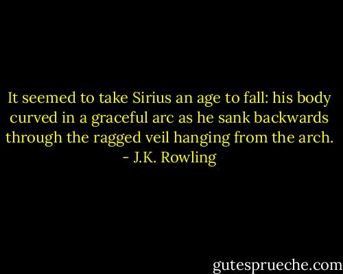 It seemed to take Sirius an age to fall: his body curved in a graceful arc as he sank backwards through the ragged veil hanging from the arch. - J.K. Rowling