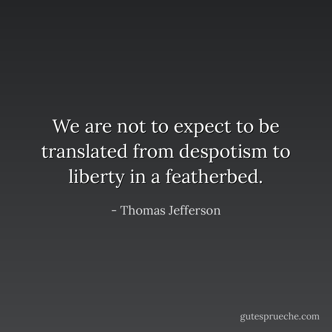 We are not to expect to be translated from despotism to liberty in a featherbed. - Thomas Jefferson